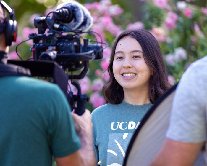 Karyn Utsumi being filmed during the Amazon College Tour filming