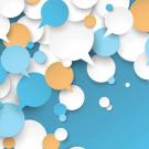Illustration shows white, blue and gold speech bubbles on blue background