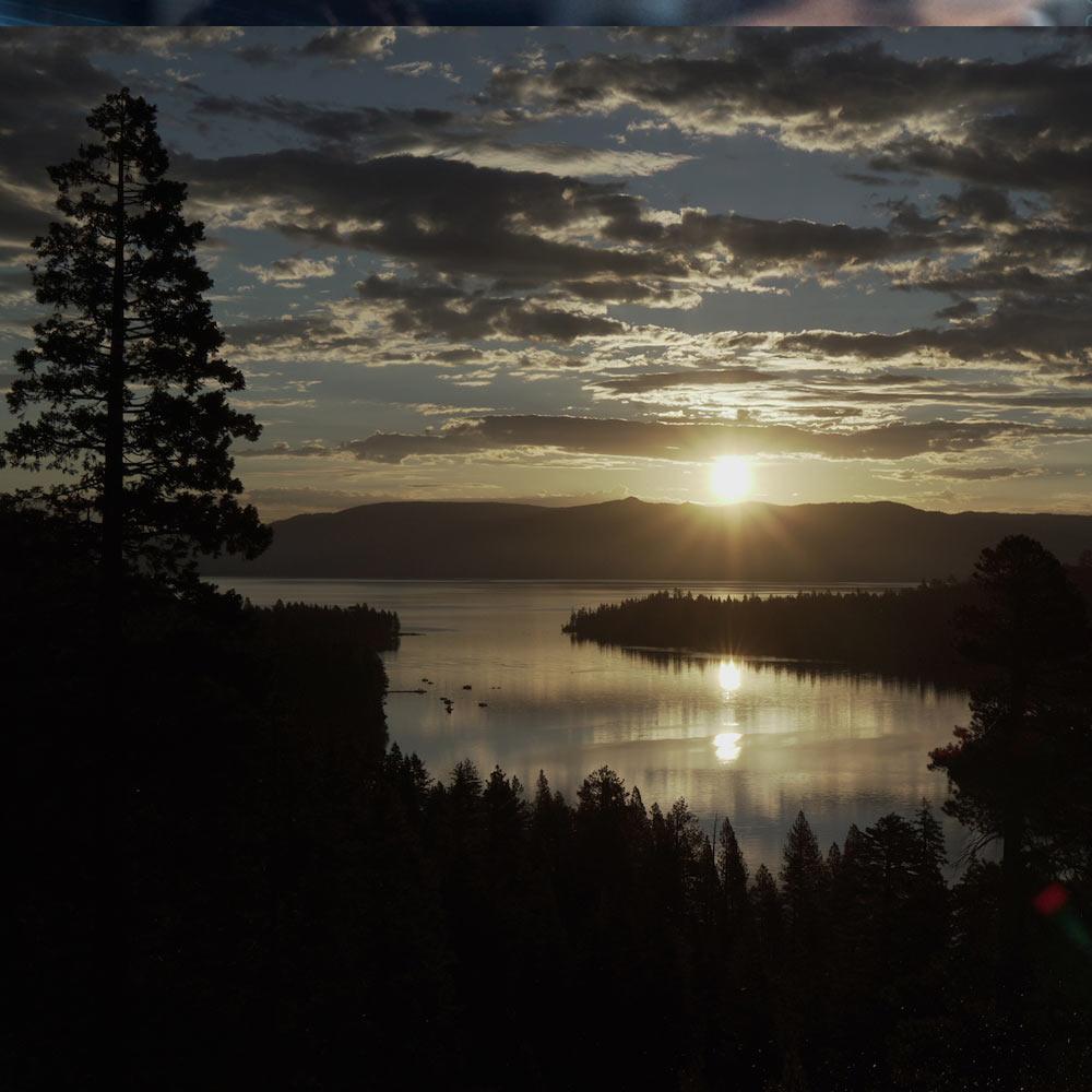 A sunrise over emerald bay in South Lake Tahoe